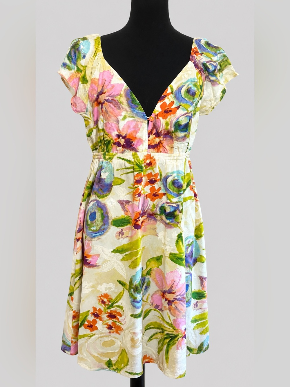 Jams World Floral Watercolor Midi Dress in White, Pink, Green, Blue
